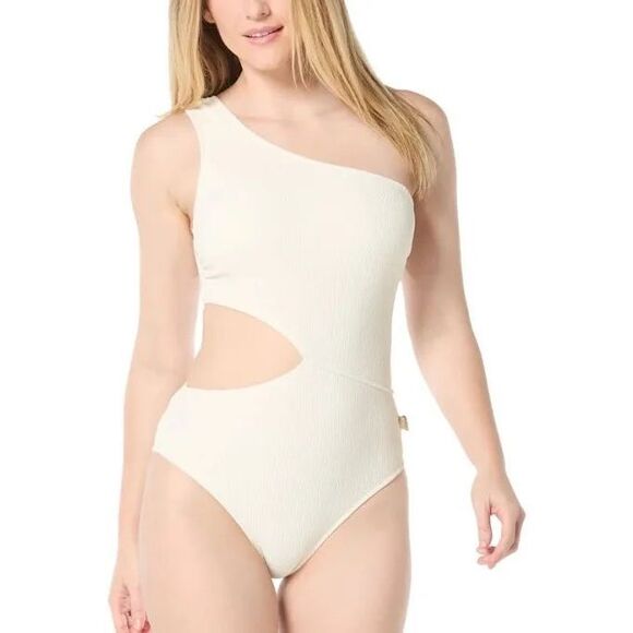NWT MICHAEL MICHAEL KORS  ONE SHOULDER SIDE CUT OUT ONE PIECE WOMEN SWIMSUIT  Si - Picture 1 of 10